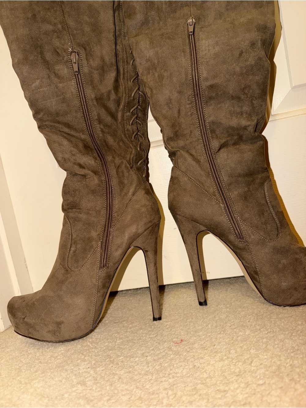 JustFab Tall Suede-Look High Heel Boots in Brown